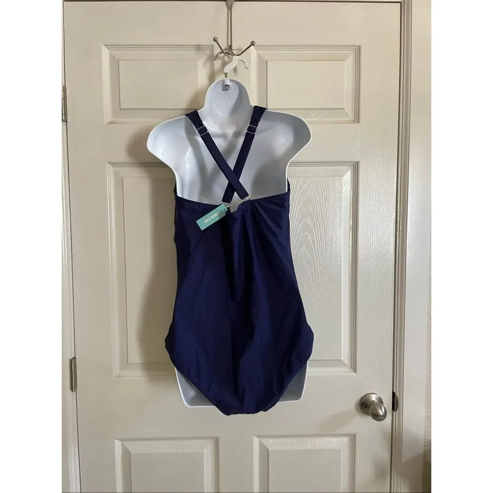 Aqua Eve 18W Plus Size One Piece Bikini Navy Blue NWT